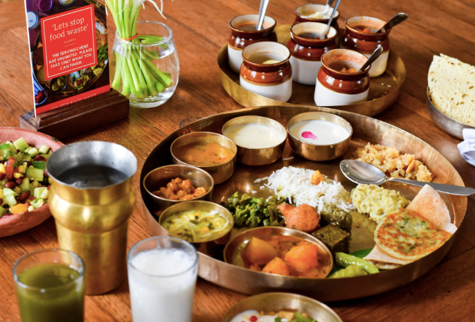 Traditional Gujarati thali served at Agashiye, The House of MG heritage restaurant in Ahmedabad