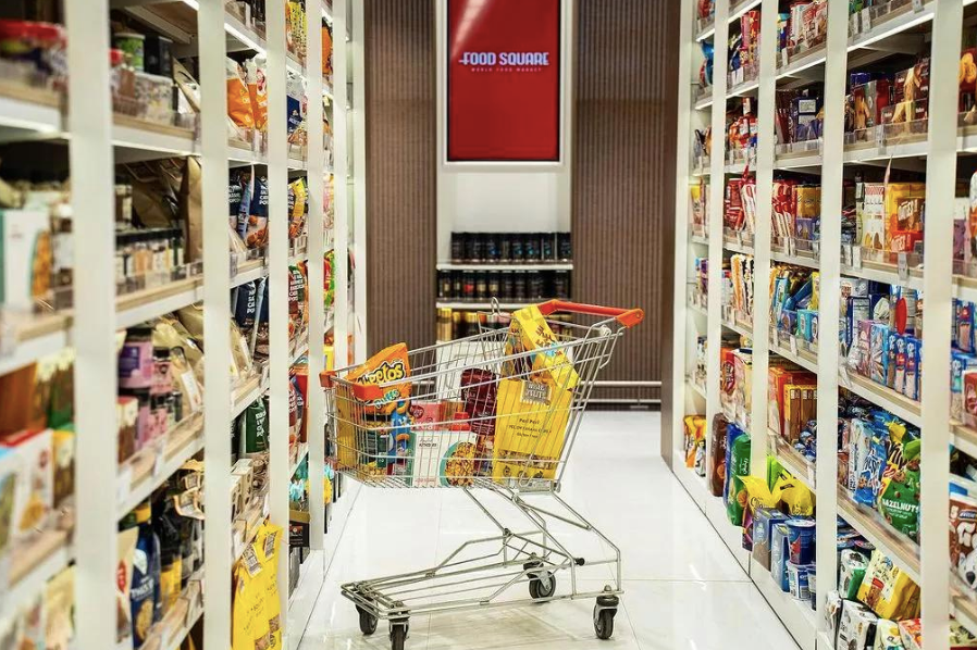 Interior of Food Square Ahmedabad showcasing premium international groceries, gourmet food products and fresh produce