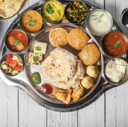 Gujarati thali served at Gopi Dining Hall in Ellis Bridge, Ahmedabad